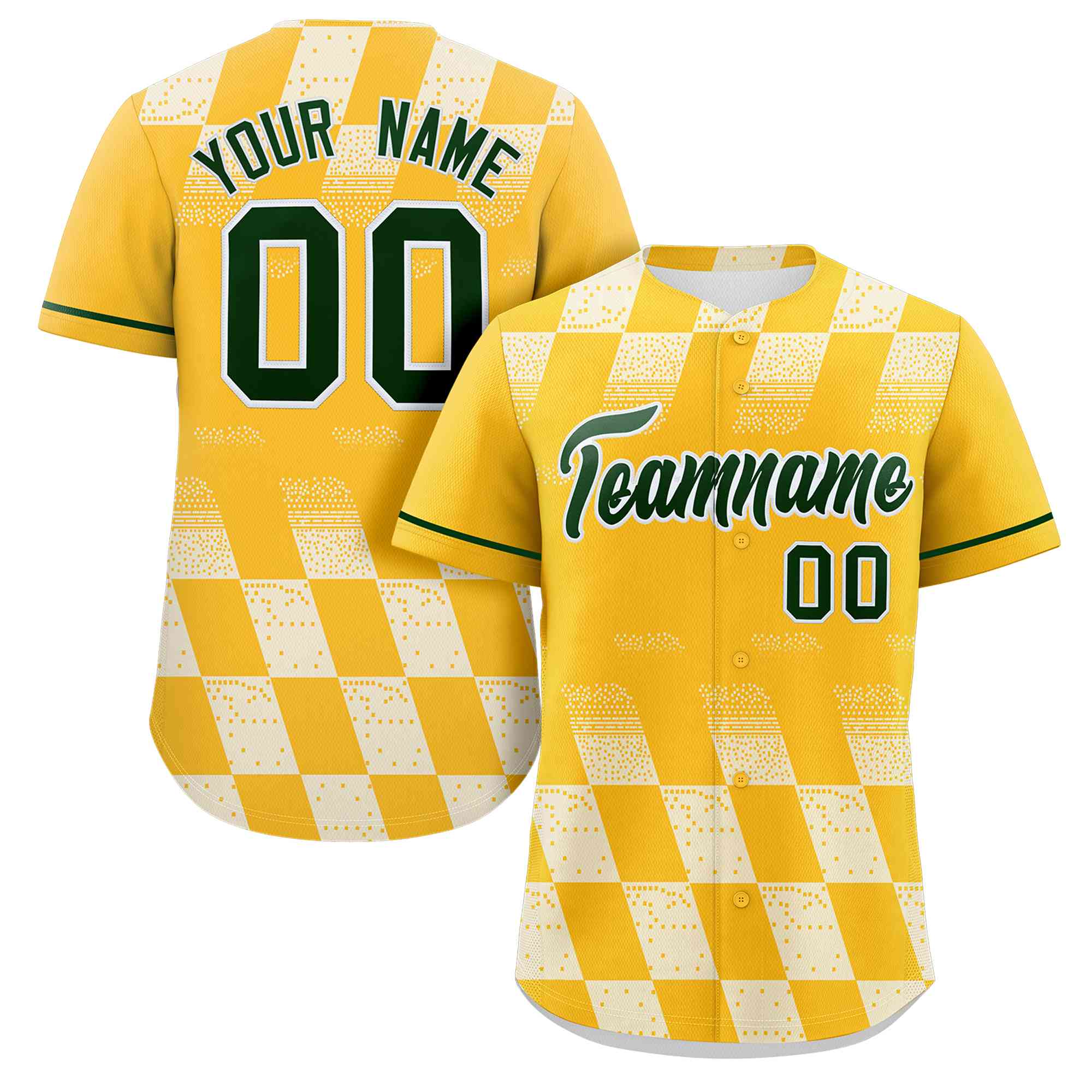 Custom Gold White Grid Speckles Color Block Design Authentic Baseball Jersey