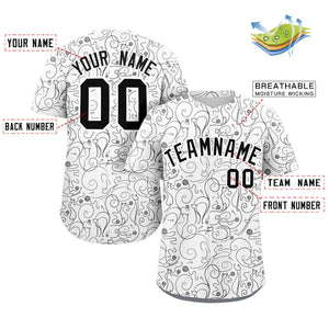 Custom White Black Line Art Graffiti Pattern Design Authentic Baseball Jersey