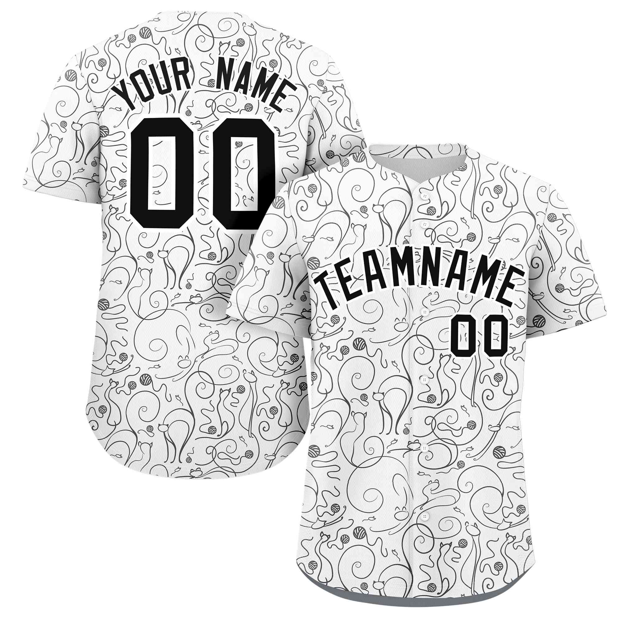 Custom White Black Line Art Graffiti Pattern Design Authentic Baseball Jersey