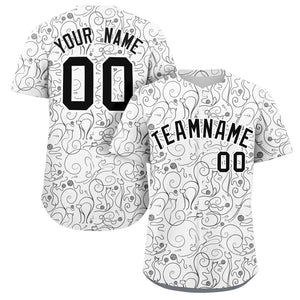 Custom White Black Line Art Graffiti Pattern Design Authentic Baseball Jersey