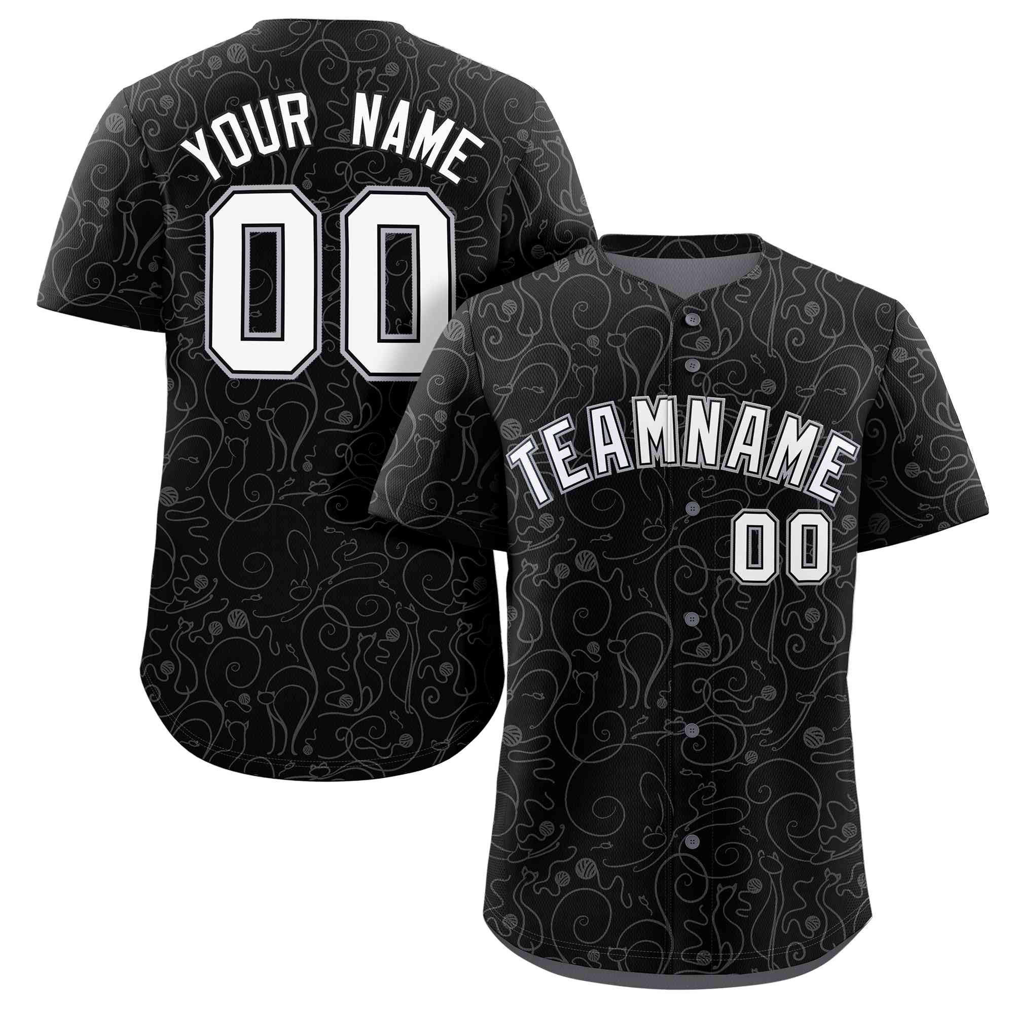 Custom Black Gray Line Art Graffiti Pattern Design Authentic Baseball Jersey