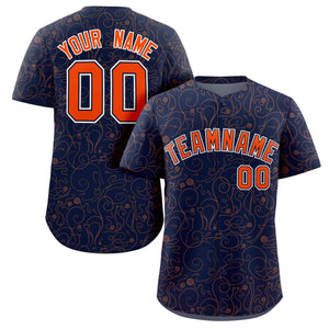 Custom Navy Orange Line Art Graffiti Pattern Design Authentic Baseball Jersey