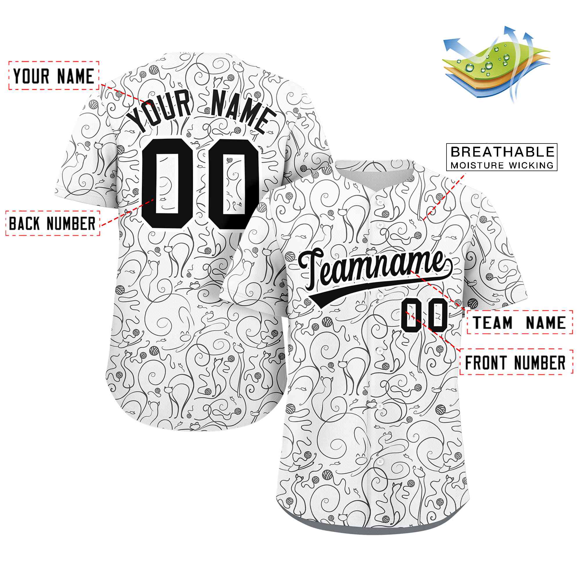 Custom White Black Line Art Graffiti Pattern Design Authentic Baseball Jersey