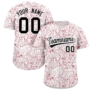 Custom White Red Line Art Graffiti Pattern Design Authentic Baseball Jersey