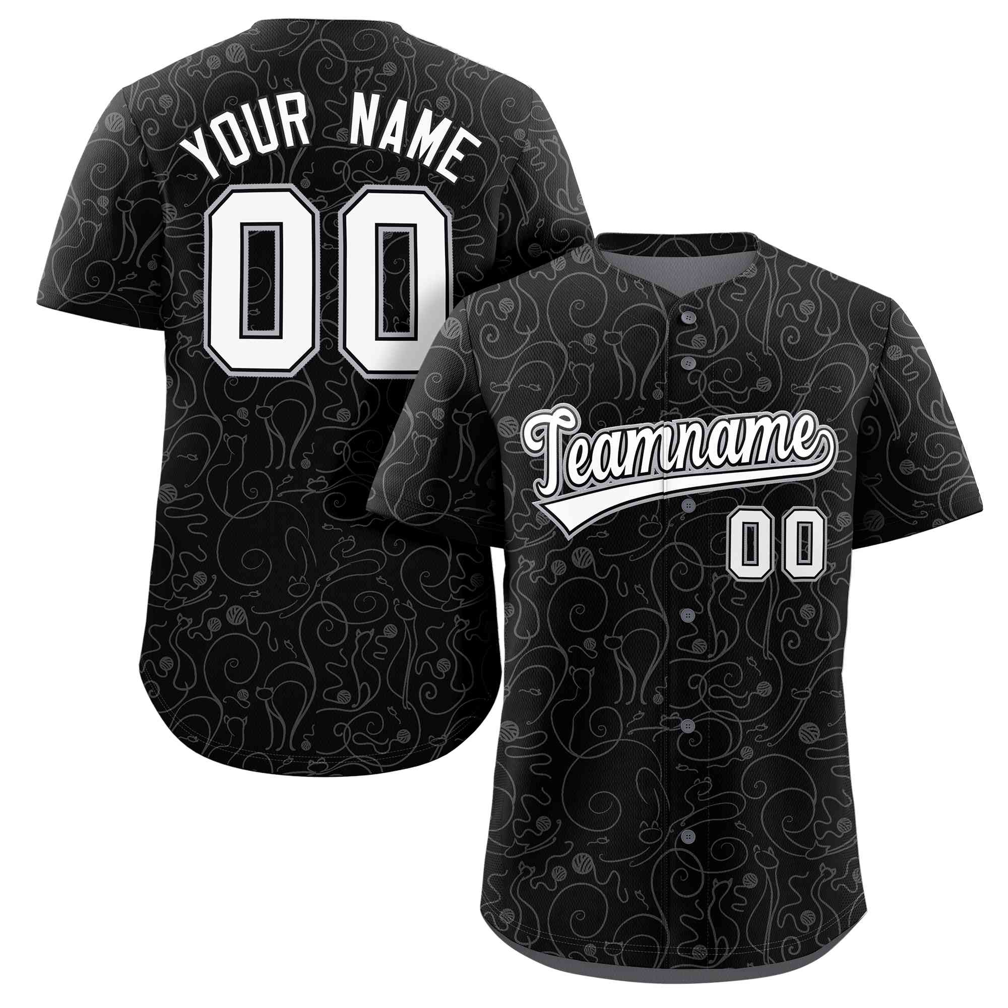 Custom Black Gray Line Art Graffiti Pattern Design Authentic Baseball Jersey