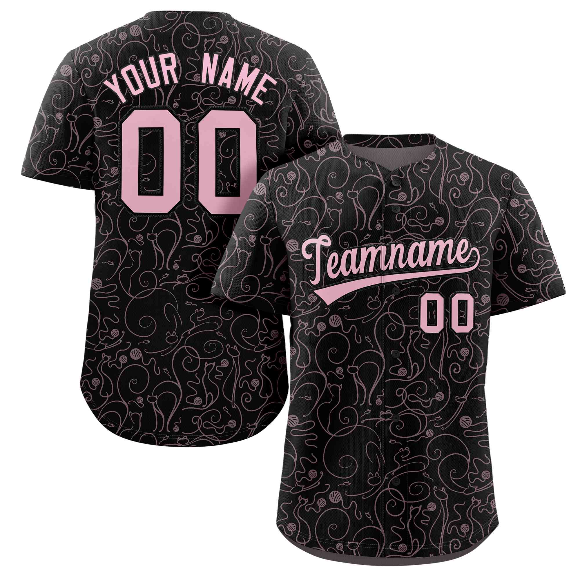 Custom Black Light Pink Line Art Graffiti Pattern Design Authentic Baseball Jersey