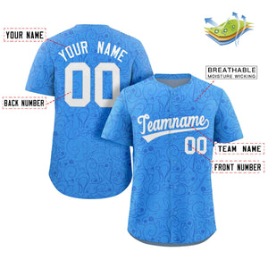 Custom Powder Blue Royal Line Art Graffiti Pattern Design Authentic Baseball Jersey