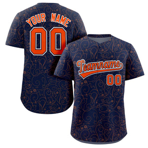 Custom Navy Orange Line Art Graffiti Pattern Design Authentic Baseball Jersey