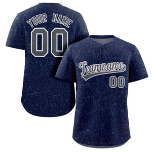 Custom Navy Gray Line Art Graffiti Pattern Design Authentic Baseball Jersey