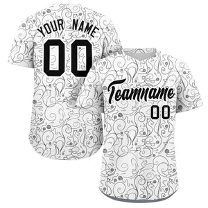 Custom White Black Line Art Graffiti Pattern Design Authentic Baseball Jersey