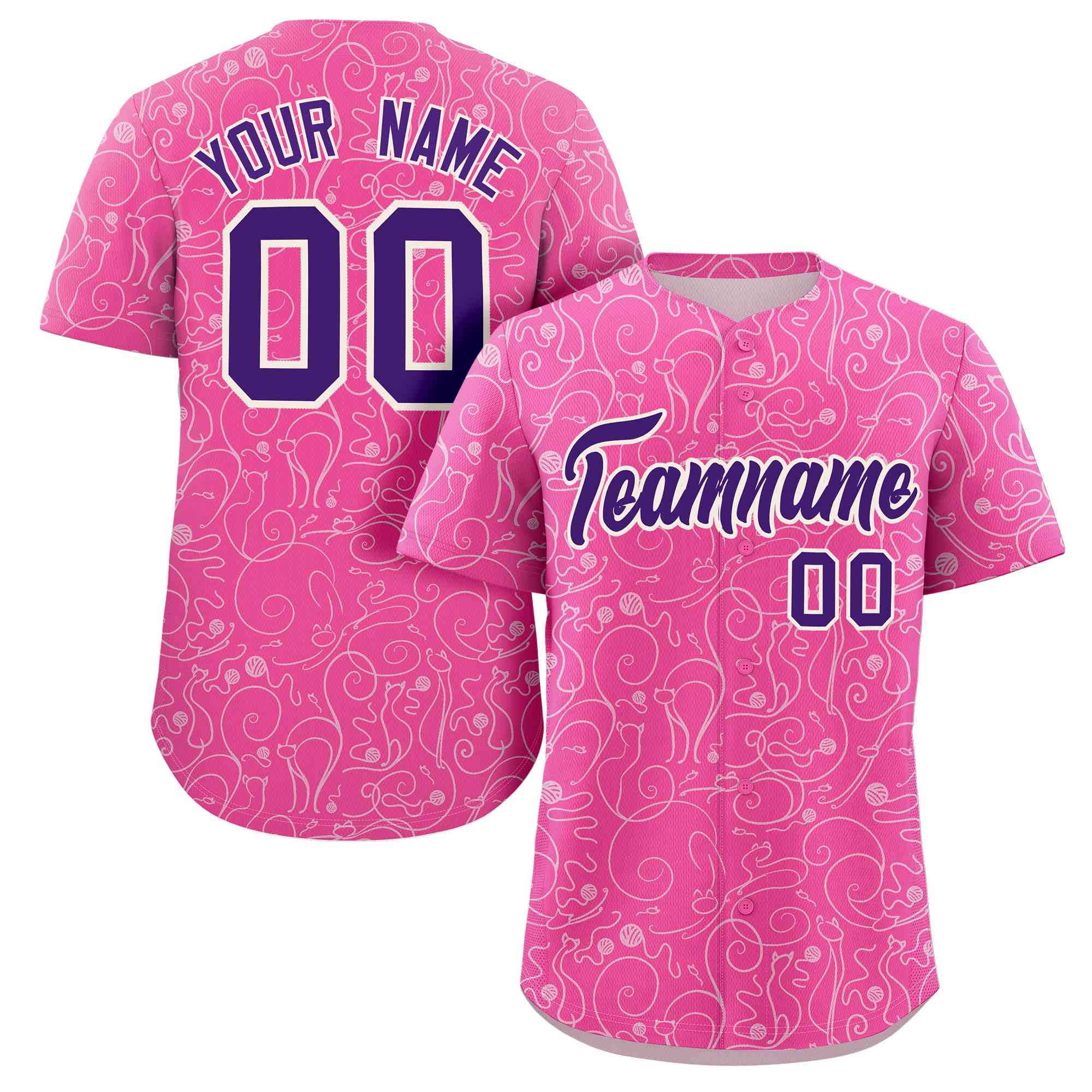 Custom Pink White Line Art Graffiti Pattern Design Authentic Baseball Jersey