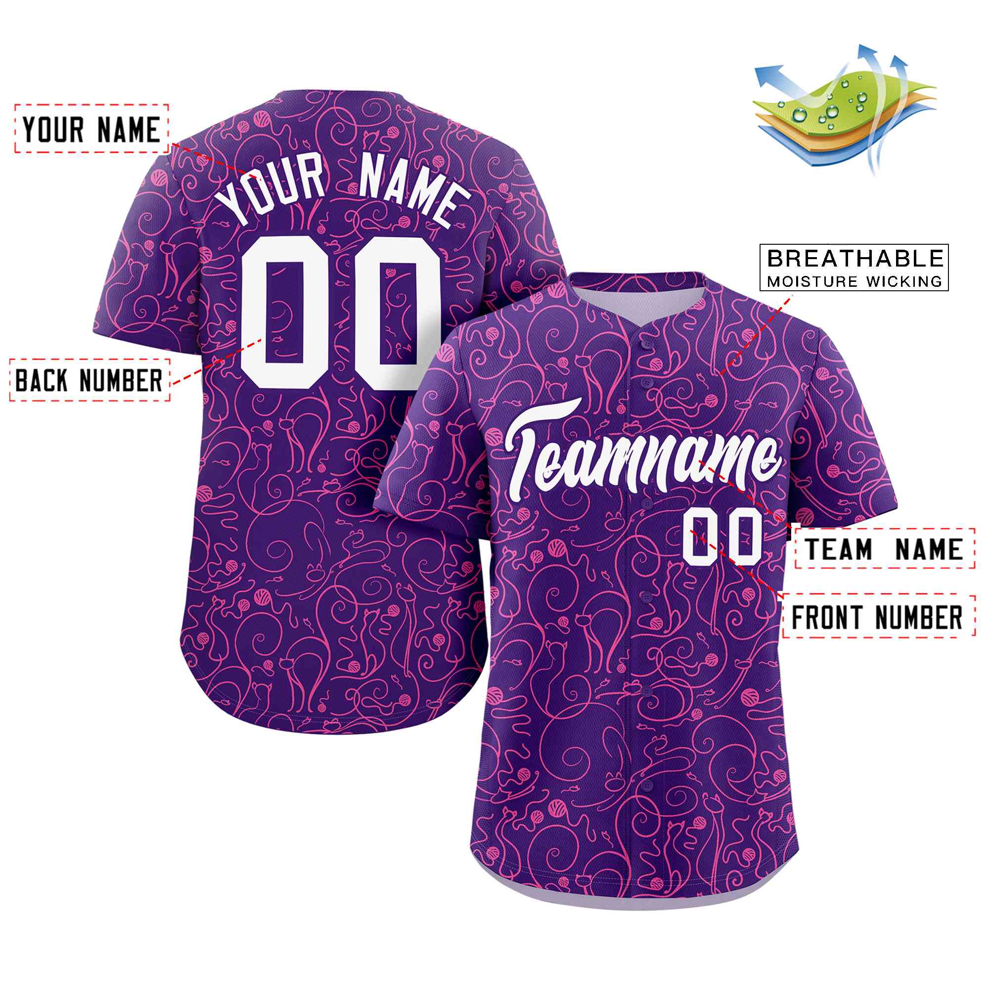 Custom Purple Pink Line Art Graffiti Pattern Design Authentic Baseball Jersey