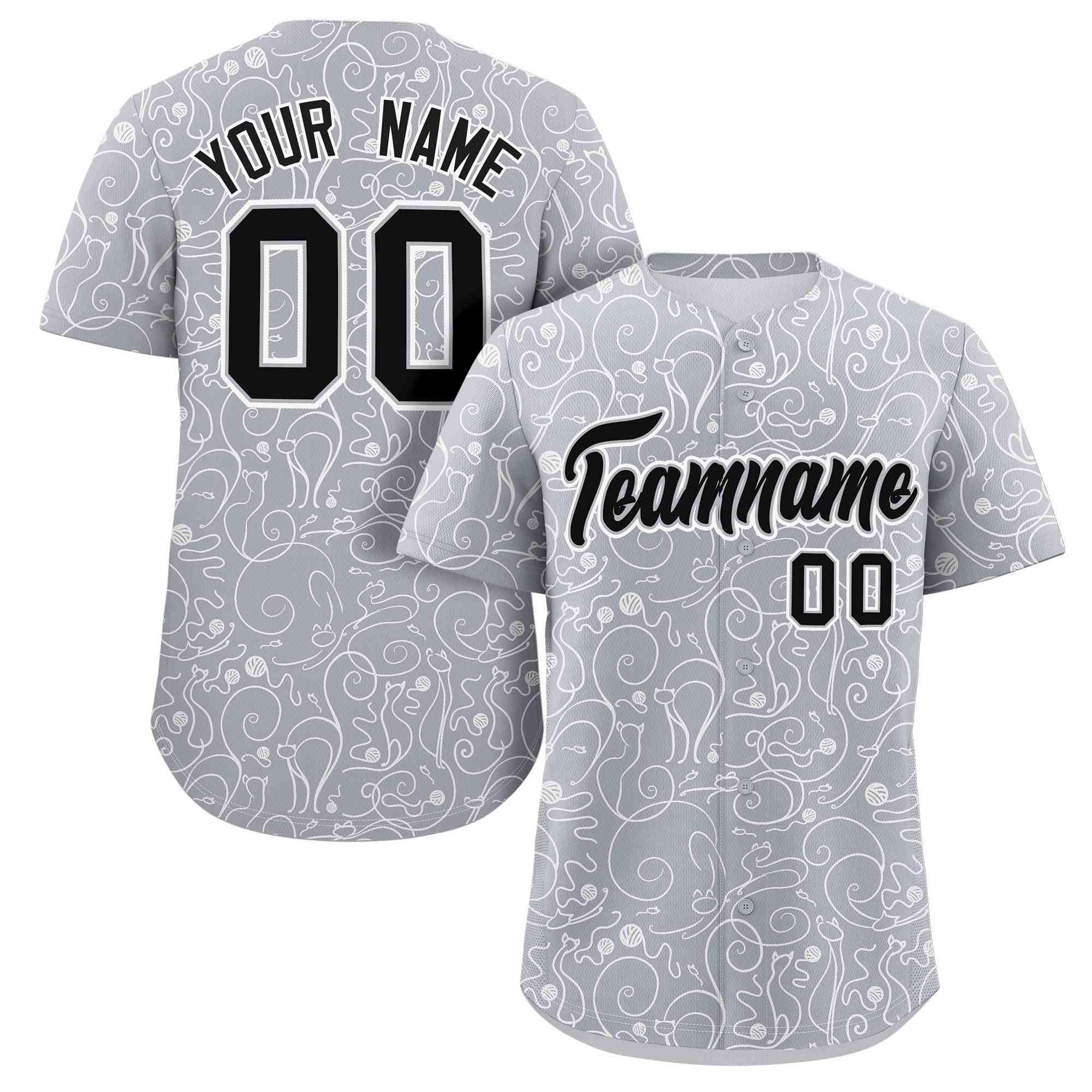 Custom Light Gray White Line Art Graffiti Pattern Design Authentic Baseball Jersey