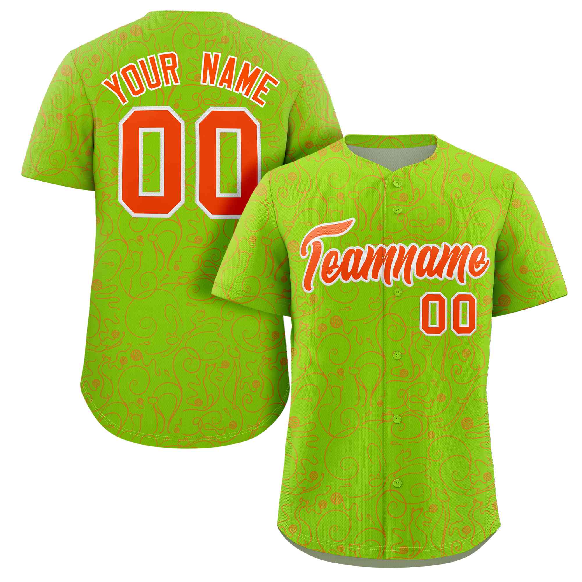 Custom Neon Green Orange Line Art Graffiti Pattern Design Authentic Baseball Jersey