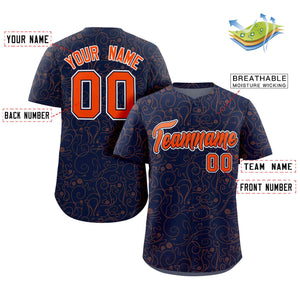 Custom Navy Orange Line Art Graffiti Pattern Design Authentic Baseball Jersey