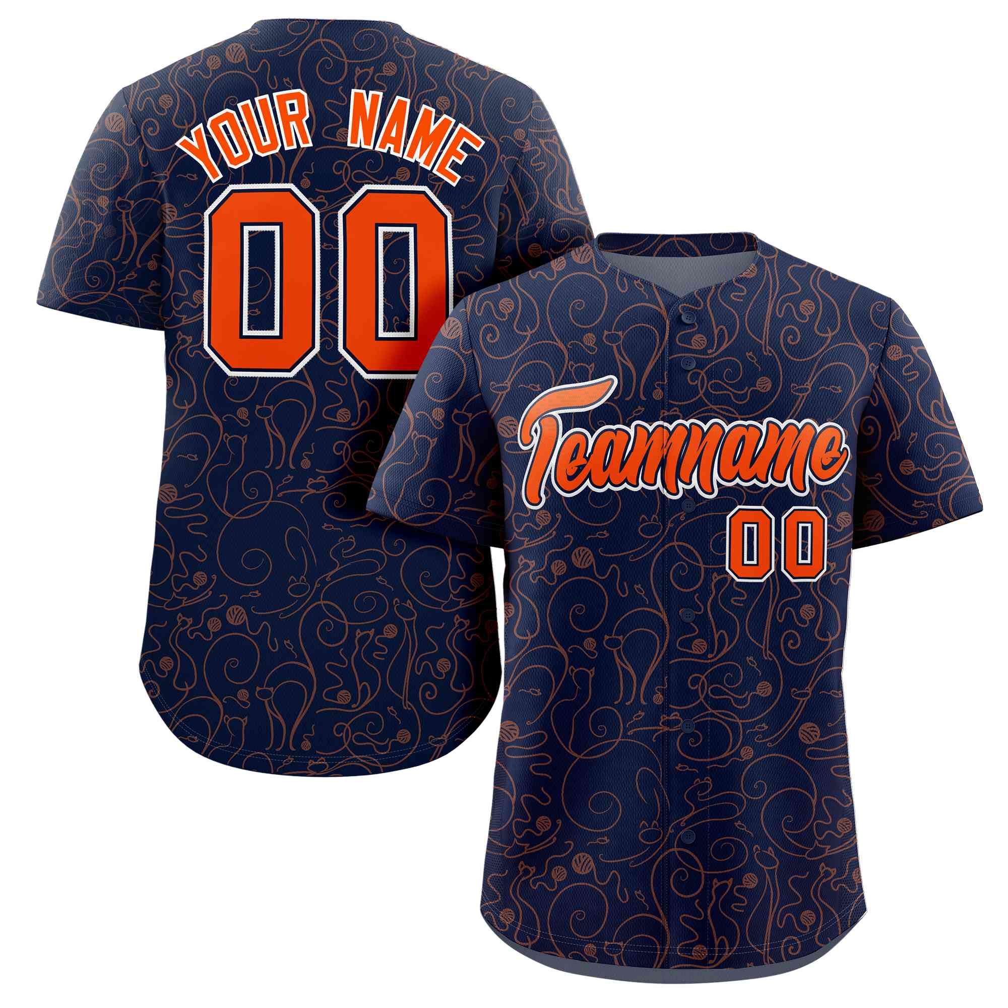 Custom Navy Orange Line Art Graffiti Pattern Design Authentic Baseball Jersey