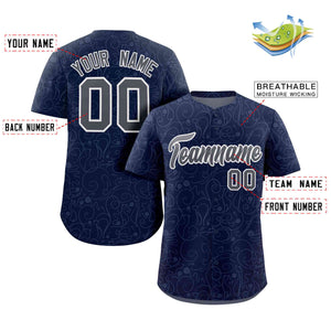 Custom Navy Gray Line Art Graffiti Pattern Design Authentic Baseball Jersey