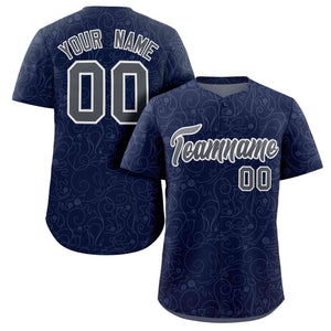 Custom Navy Gray Line Art Graffiti Pattern Design Authentic Baseball Jersey