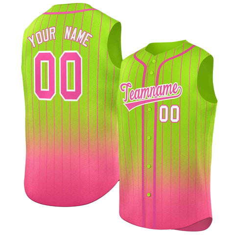 Custom Neon Green Pink Gradient stripe Fashion Authentic Sleeveless Baseball Jersey