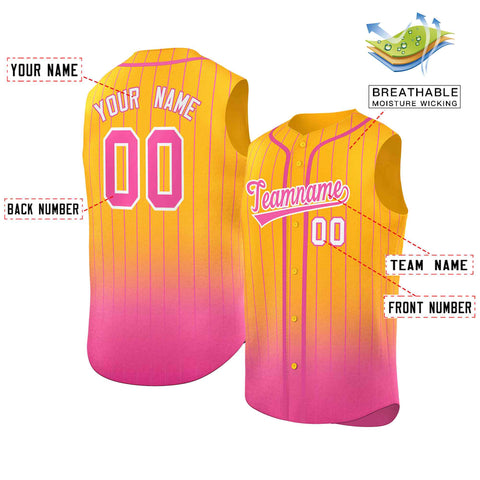Custom Yellow Pink Gradient stripe Fashion Authentic Sleeveless Baseball Jersey