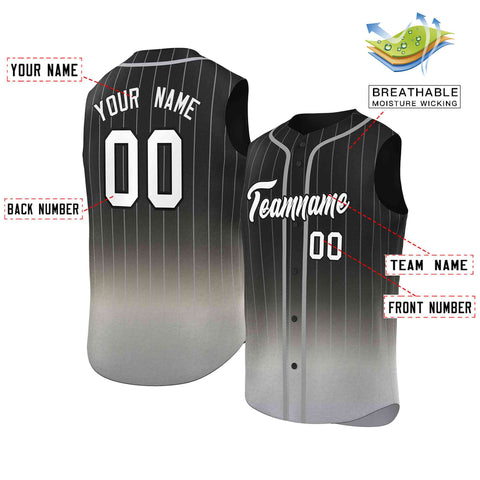 Custom Black Gray Gradient stripe Fashion Authentic Sleeveless Baseball Jersey