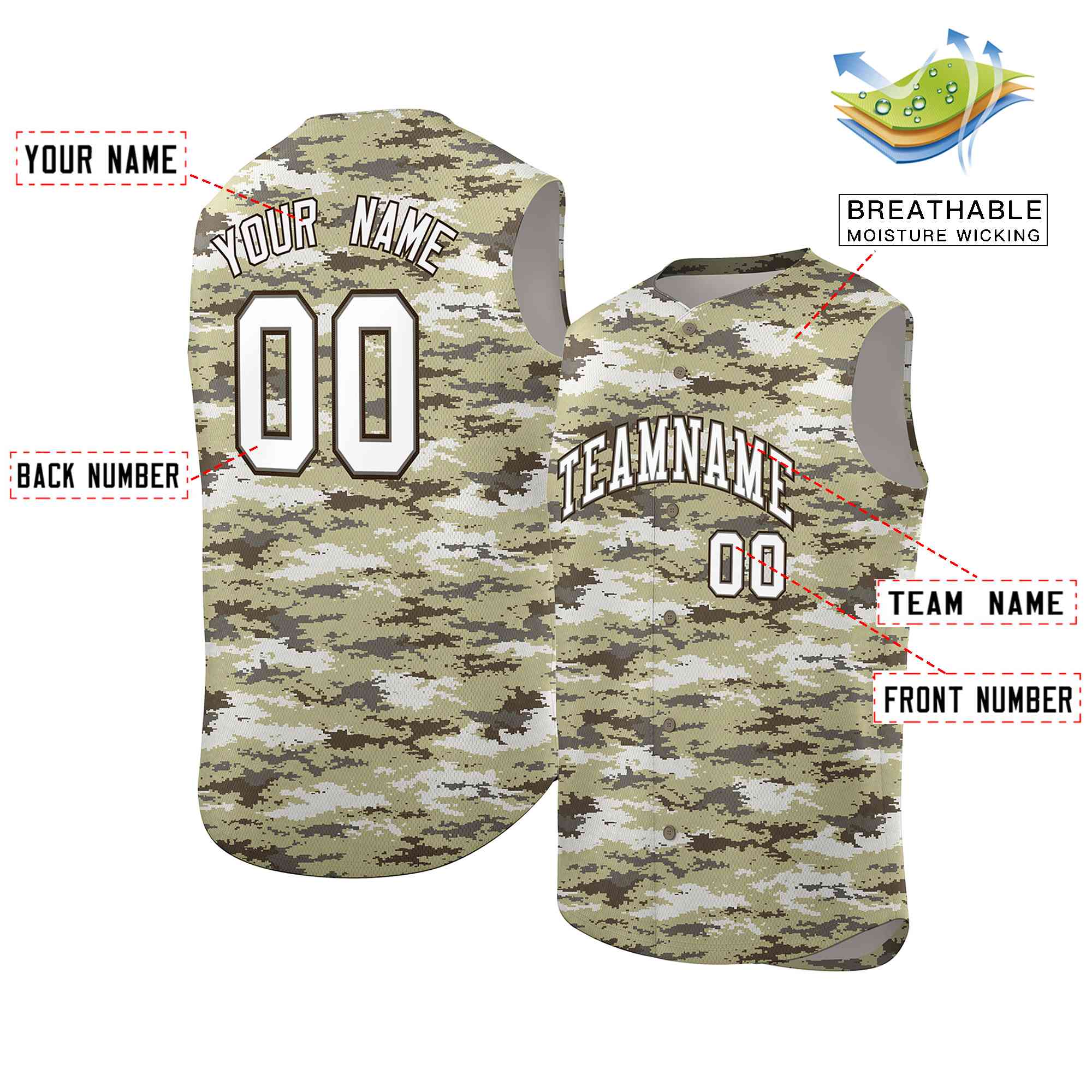 Custom Brown Khaki-White Camo Fashion Authentic Sleeveless Baseball Jersey