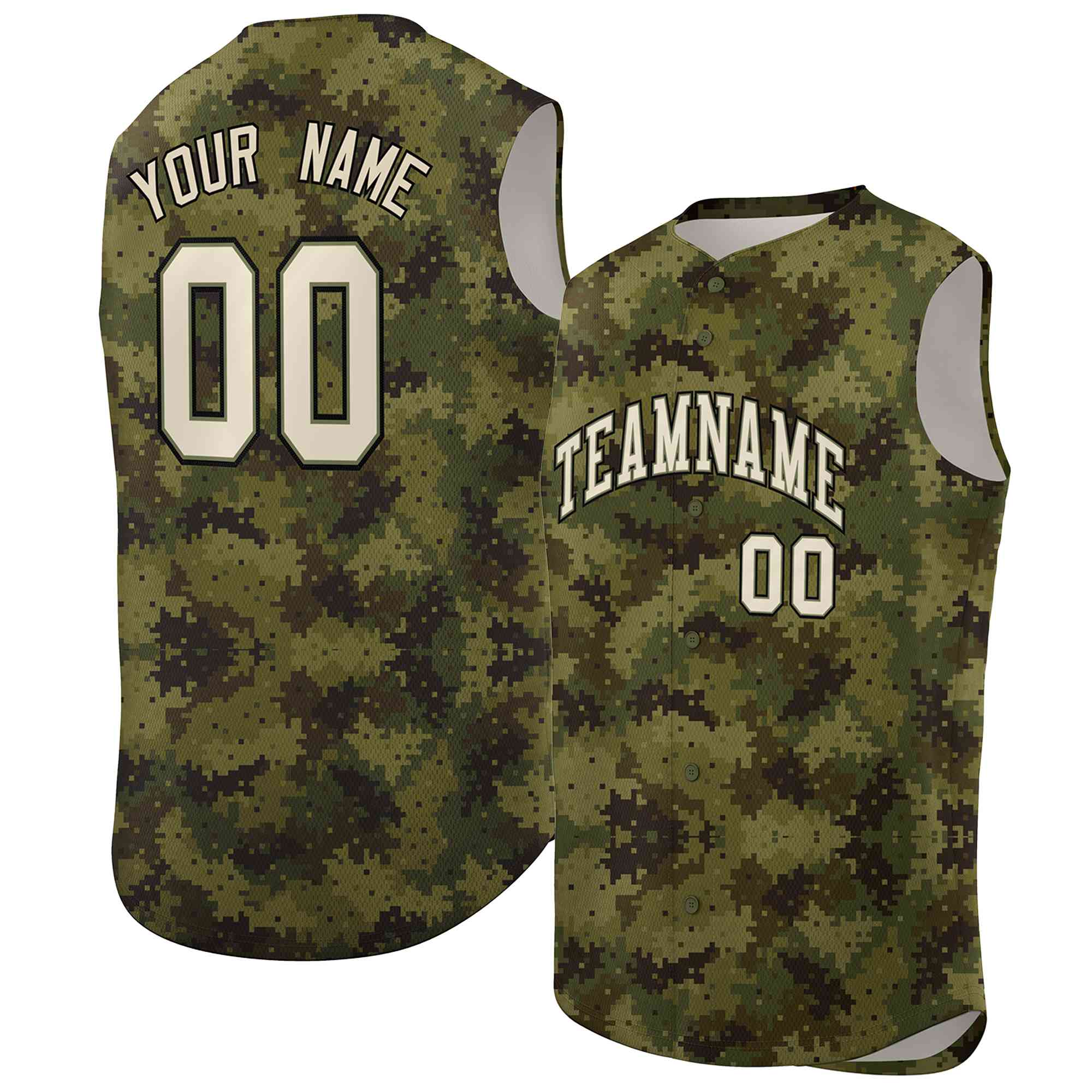 Custom Green Brown-Khaki Camo Fashion Authentic Sleeveless Baseball Jersey