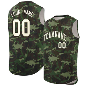 Custom Green Brown Camo Fashion Authentic Sleeveless Baseball Jersey