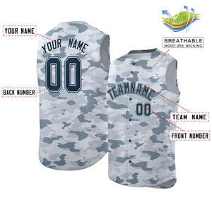 Custom Navy Gray Camo Fashion Authentic Sleeveless Baseball Jersey