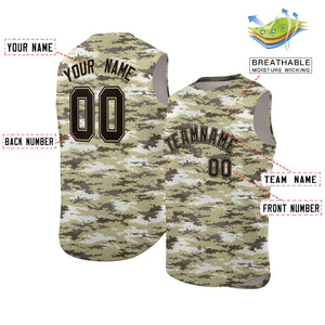 Custom Brown Khaki-Black Camo Fashion Authentic Sleeveless Baseball Jersey