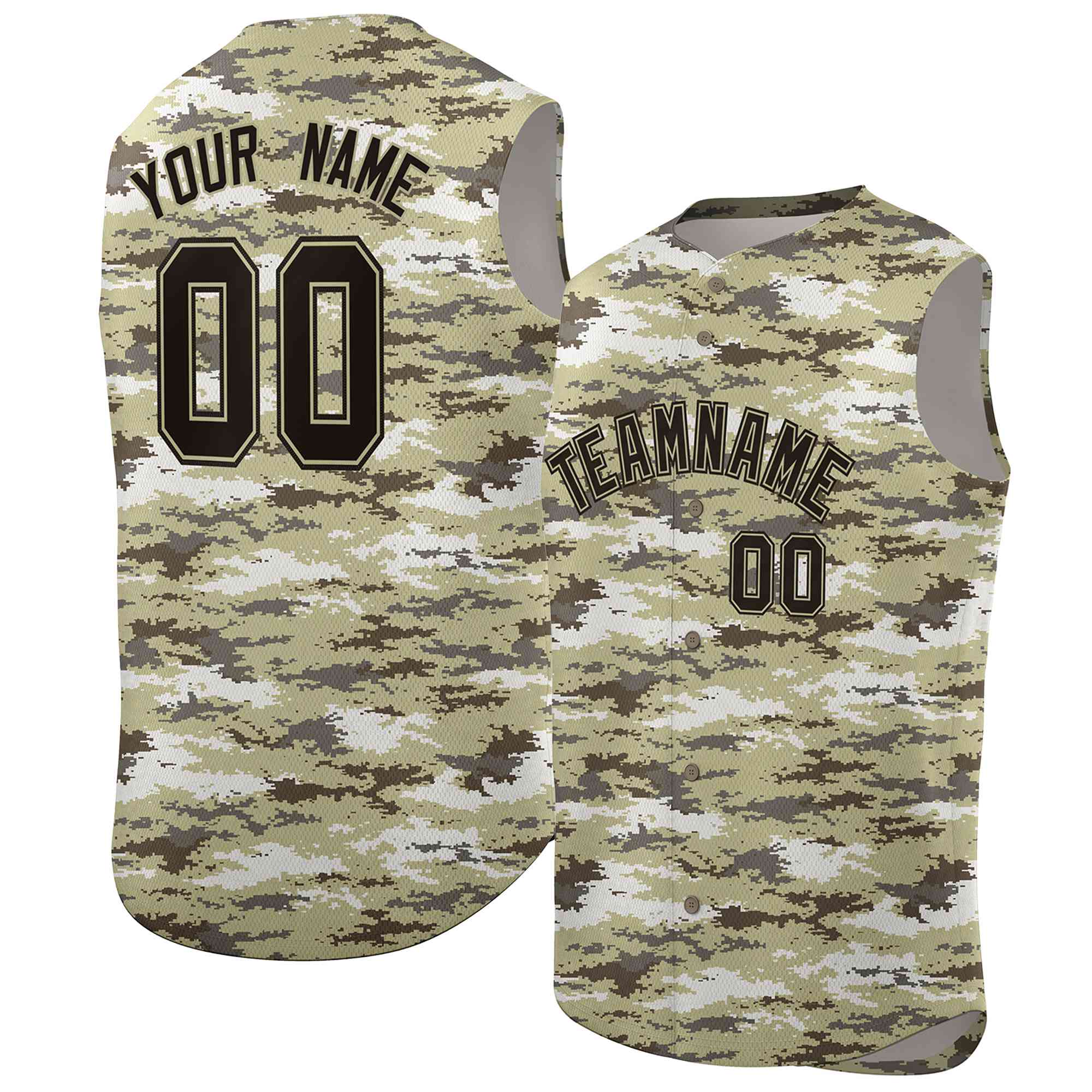 Custom Brown Khaki-Black Camo Fashion Authentic Sleeveless Baseball Jersey