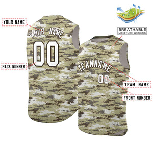 Custom Brown Khaki-White Camo Fashion Authentic Sleeveless Baseball Jersey