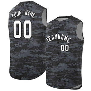 Custom Black Navy Camo Fashion Authentic Sleeveless Baseball Jersey