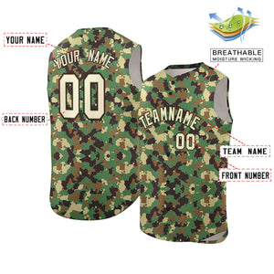 Custom Brown Green-Cream Camo Fashion Authentic Sleeveless Baseball Jersey