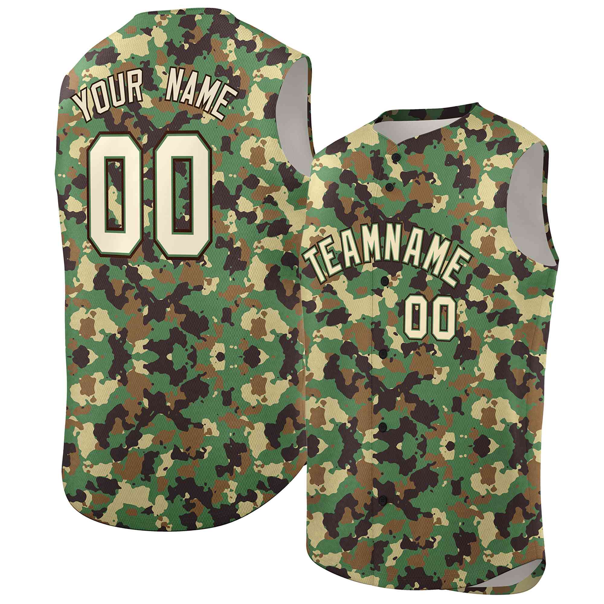 Custom Brown Green-Cream Camo Fashion Authentic Sleeveless Baseball Jersey