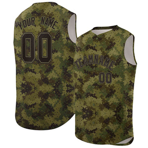 Custom Green Brown-Black Camo Fashion Authentic Sleeveless Baseball Jersey