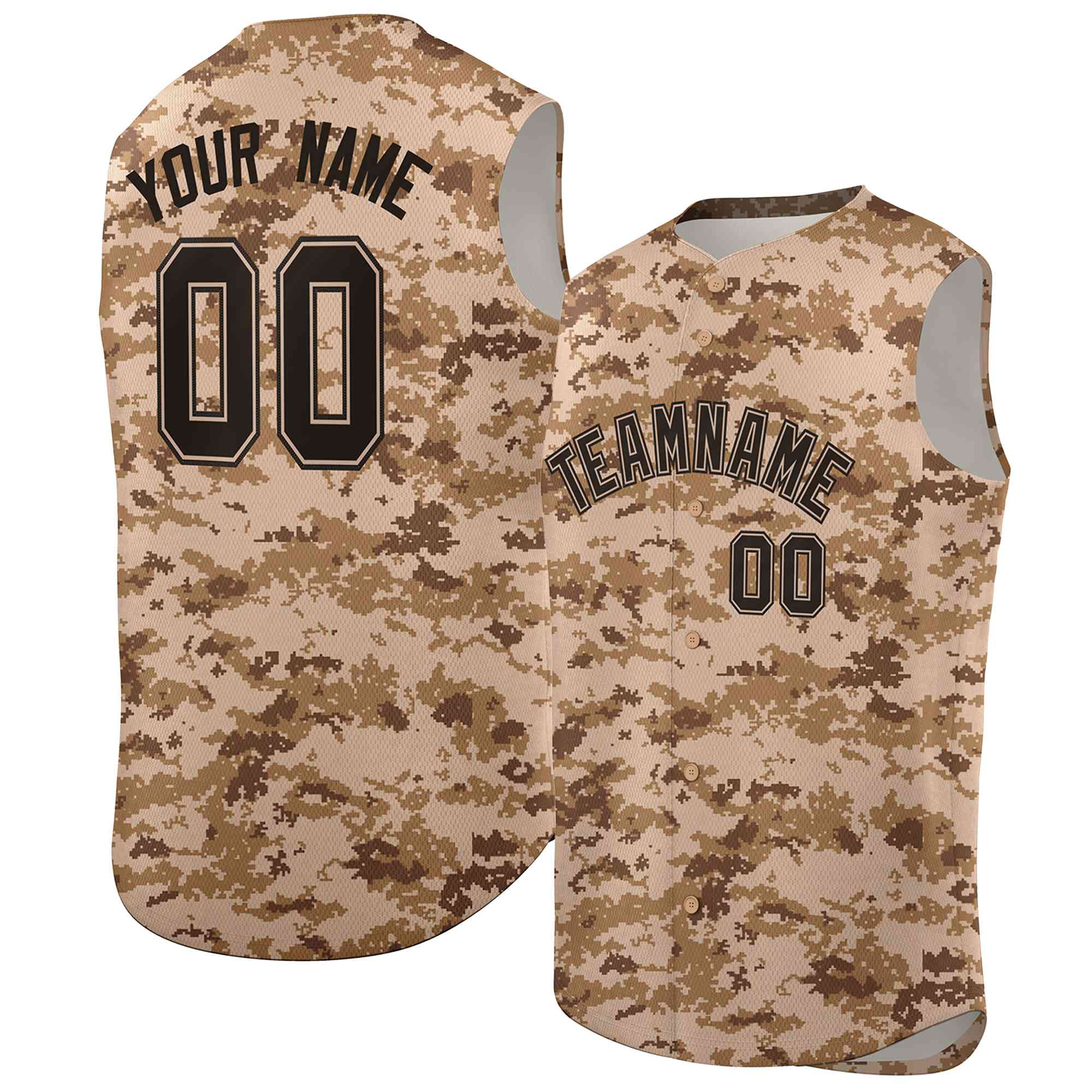 Custom Brown Khaki Camo Fashion Authentic Sleeveless Baseball Jersey