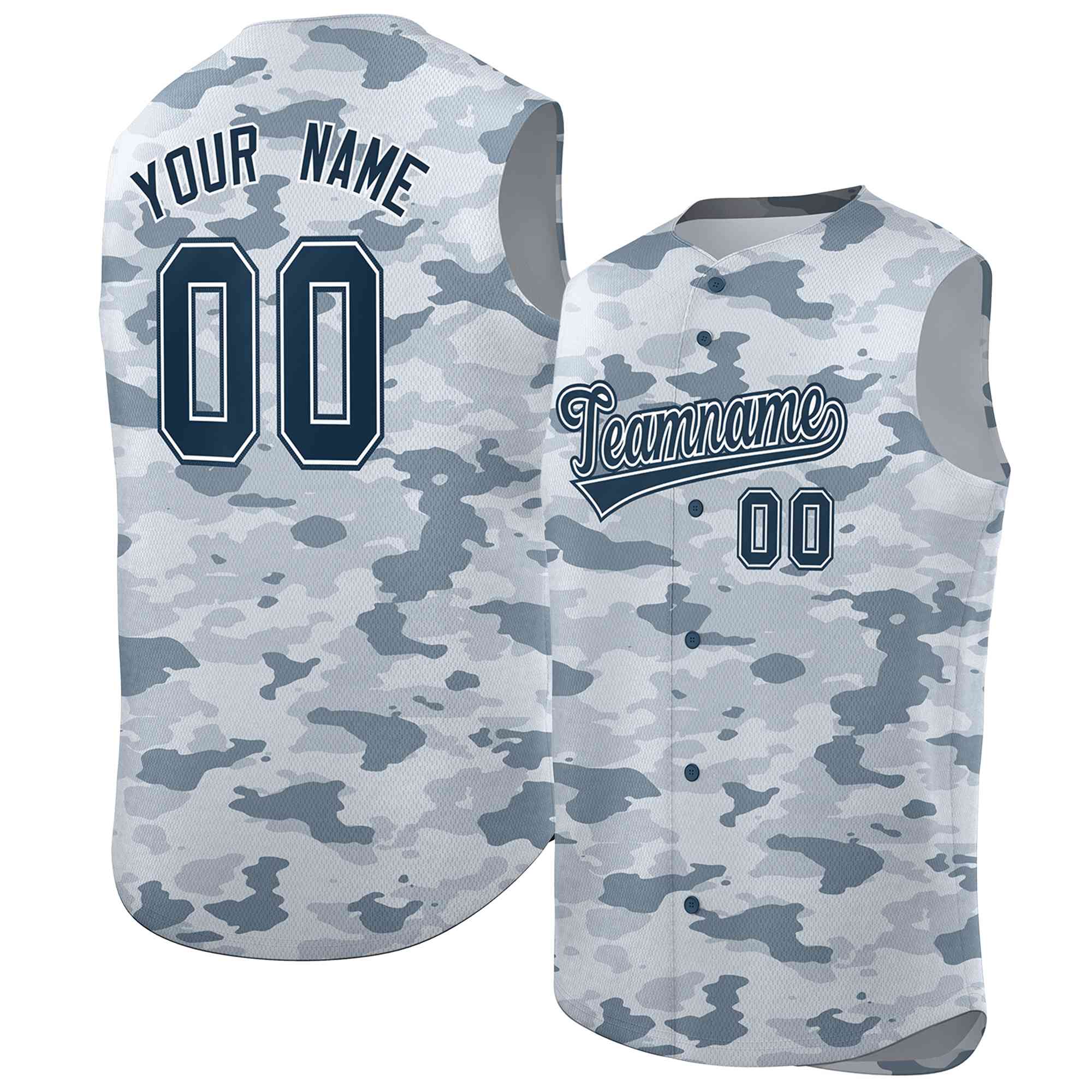 Custom Navy Gray Camo Fashion Authentic Sleeveless Baseball Jersey