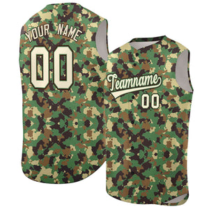 Custom Brown Green-Cream Camo Fashion Authentic Sleeveless Baseball Jersey