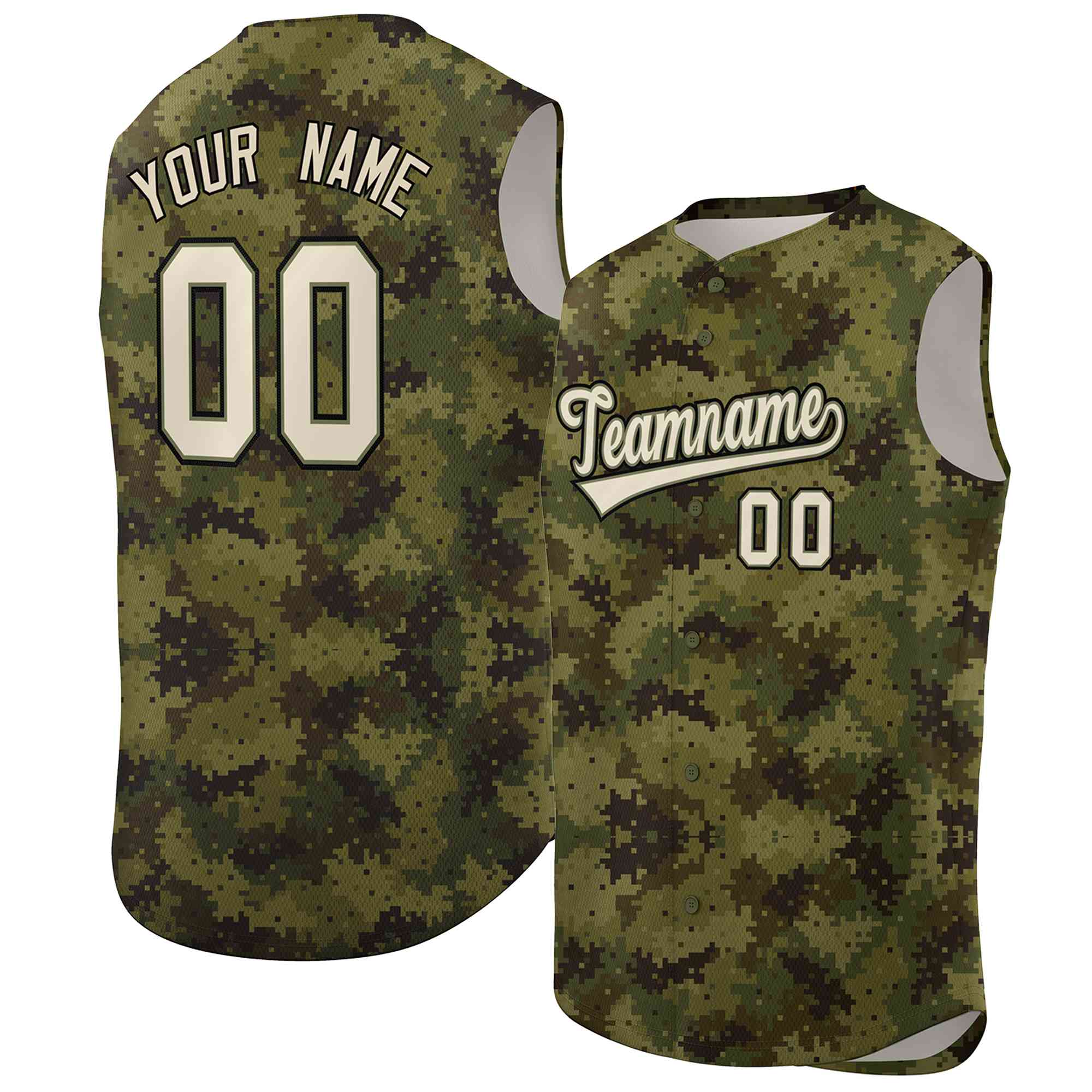 Custom Green Brown-Khaki Camo Fashion Authentic Sleeveless Baseball Jersey