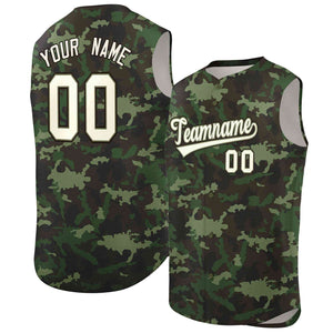 Custom Green Brown Camo Fashion Authentic Sleeveless Baseball Jersey