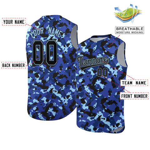 Custom Lt Blue Royal-Black Camo Fashion Authentic Sleeveless Baseball Jersey