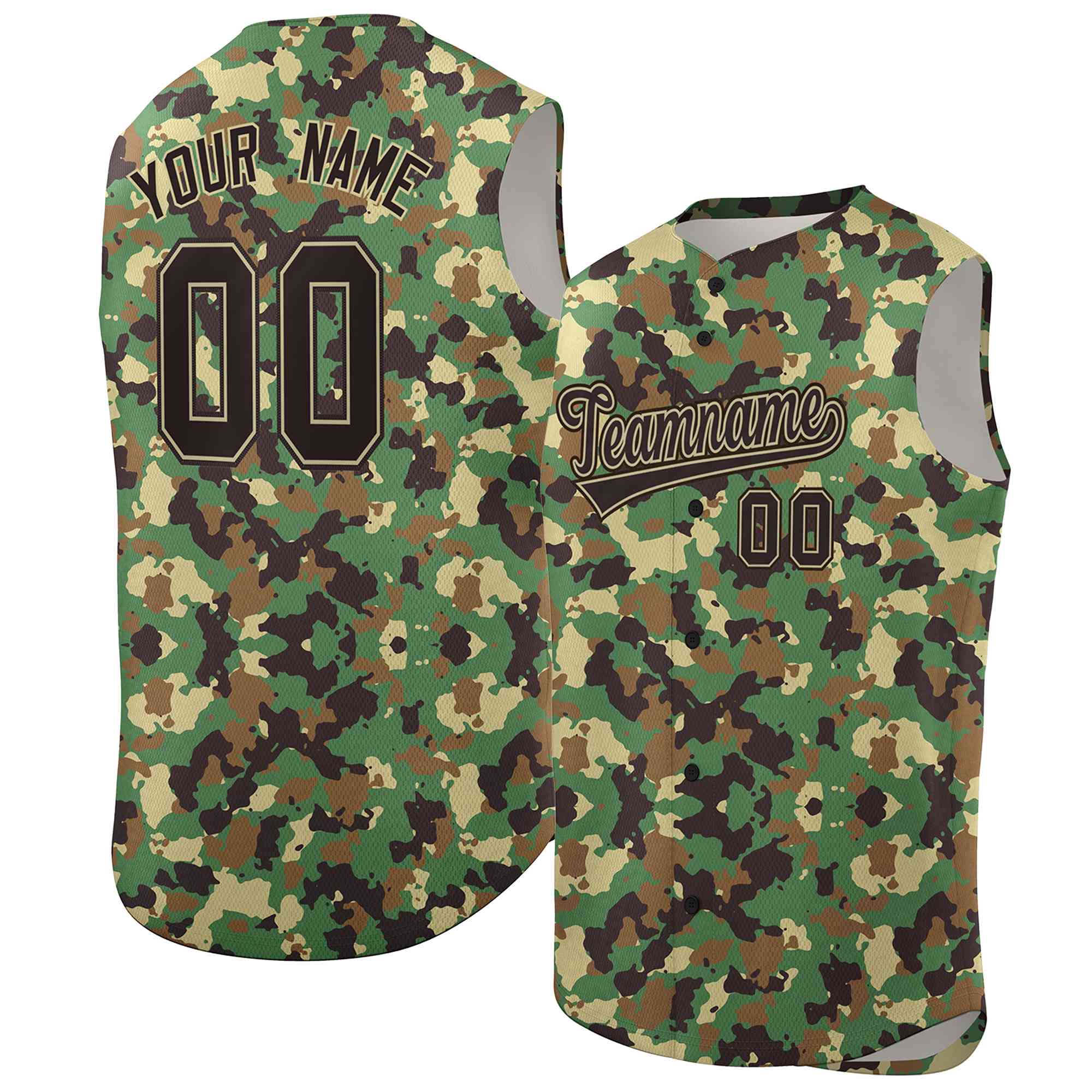 Custom Khaki Green-Brown Camo Fashion Authentic Sleeveless Baseball Jersey