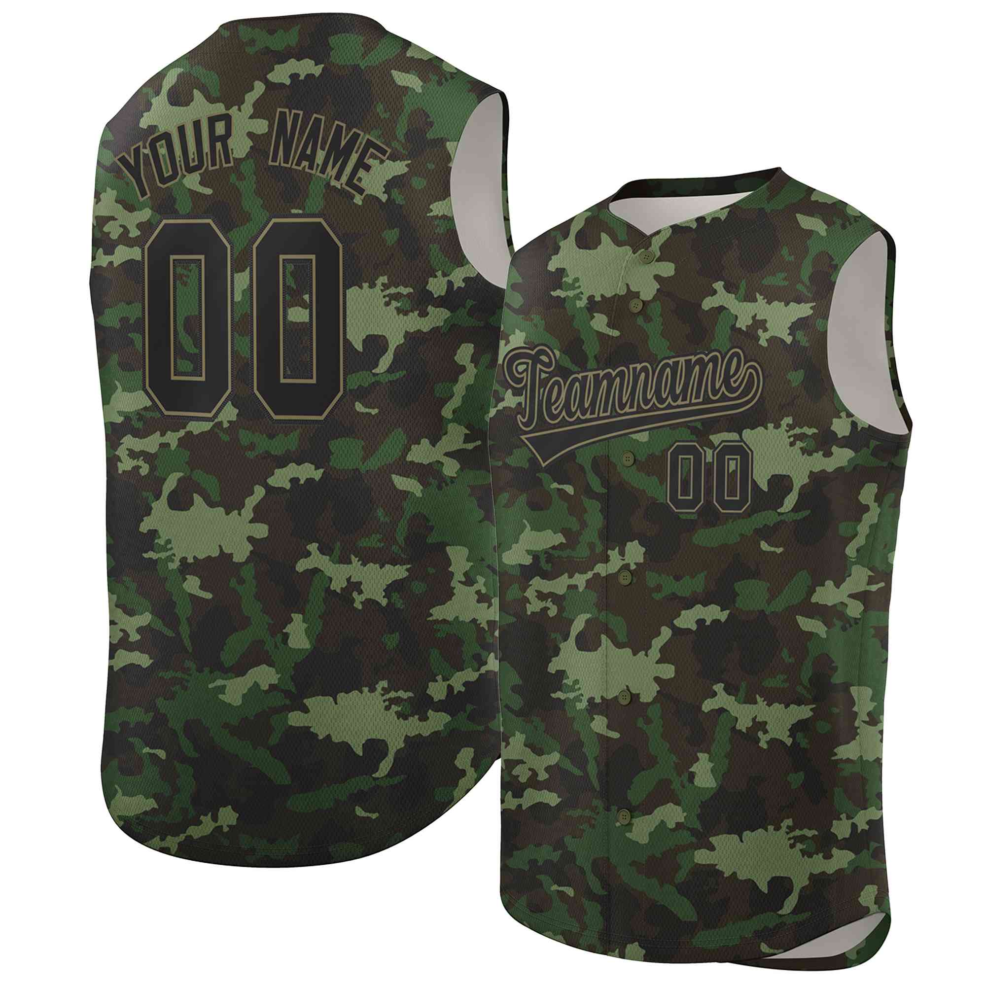 Custom Green Black Camo Fashion Authentic Sleeveless Baseball Jersey