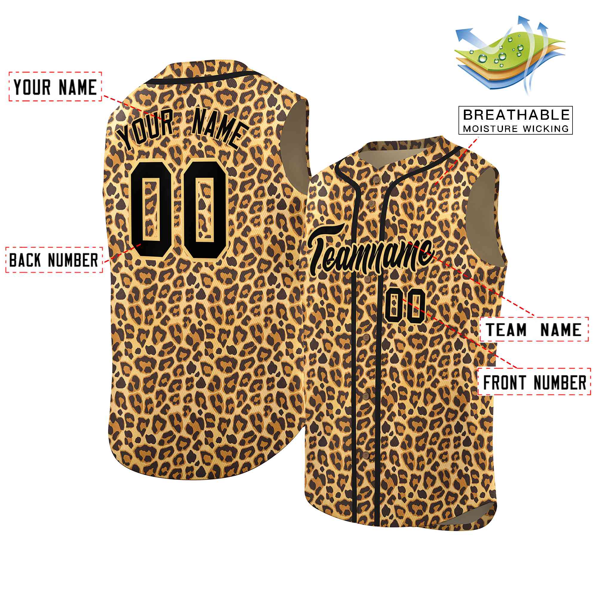 Custom Old Gold Black Leopard Graffiti Pattern Authentic Sleeveless Baseball Jersey