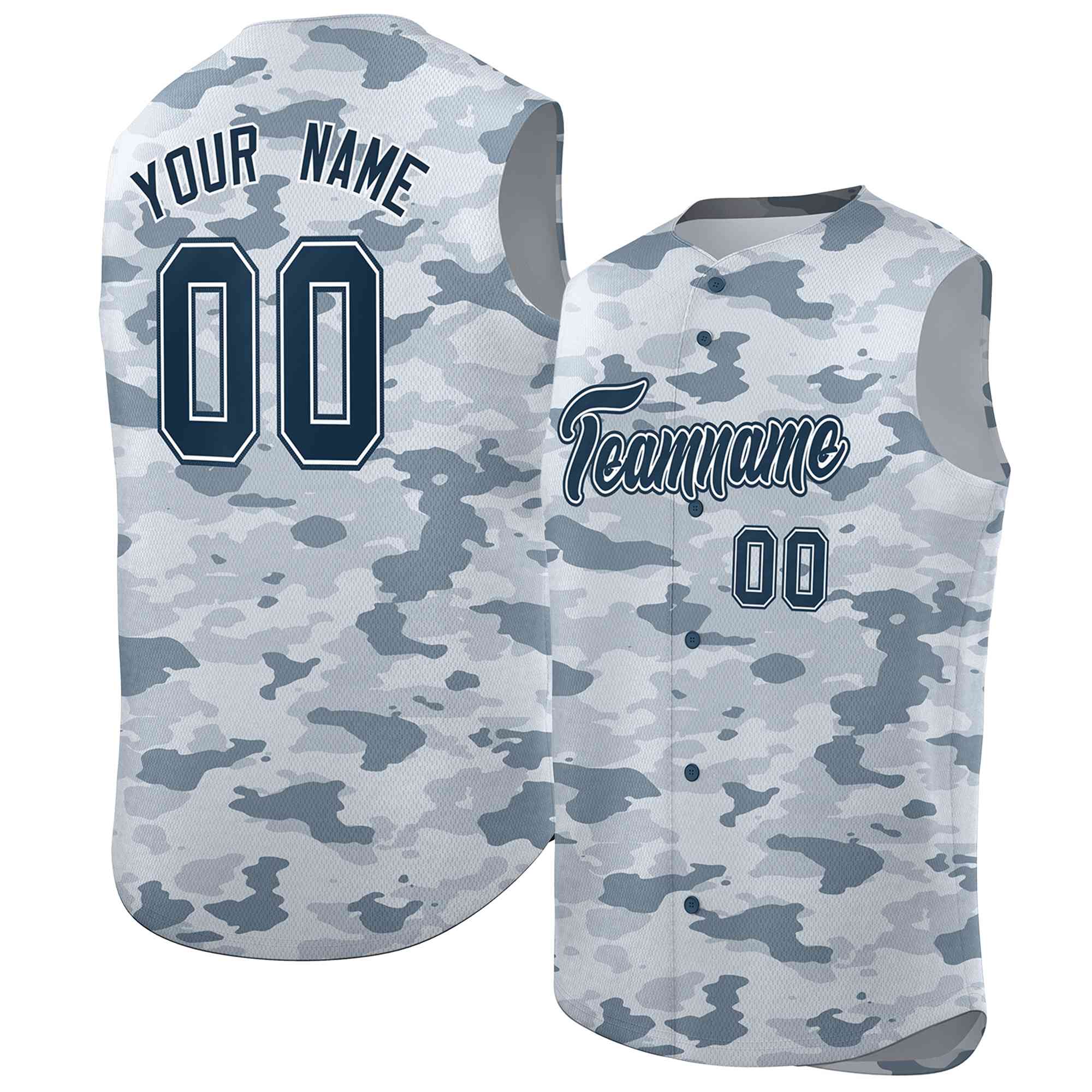 Custom Navy Gray Camo Fashion Authentic Sleeveless Baseball Jersey