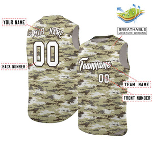 Custom Brown Khaki-White Camo Fashion Authentic Sleeveless Baseball Jersey