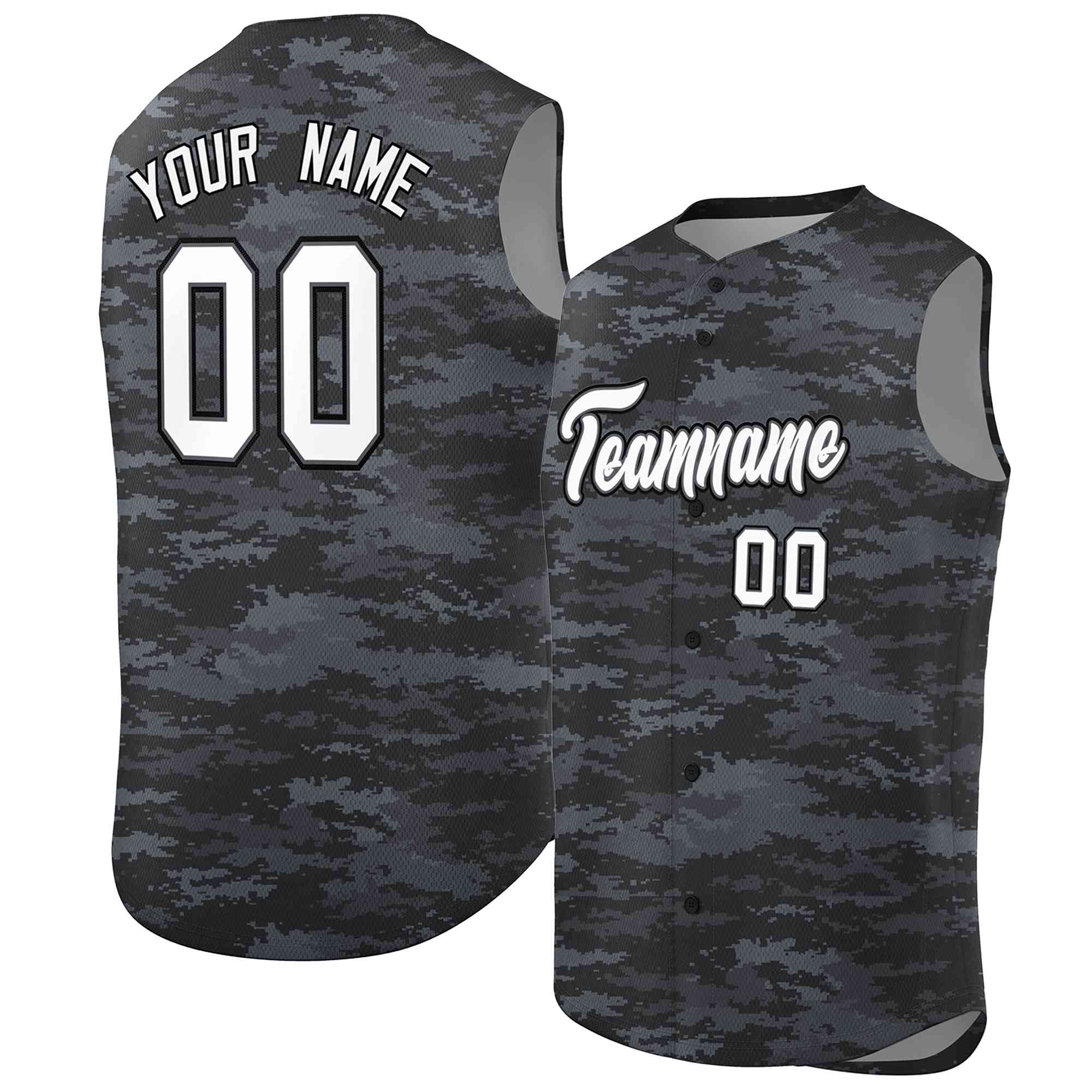 Custom Black Navy Camo Fashion Authentic Sleeveless Baseball Jersey