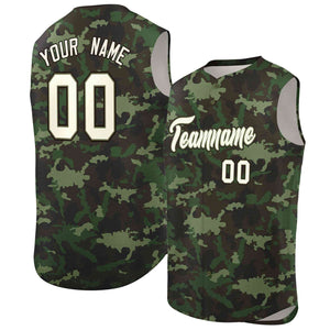 Custom Green Brown Camo Fashion Authentic Sleeveless Baseball Jersey