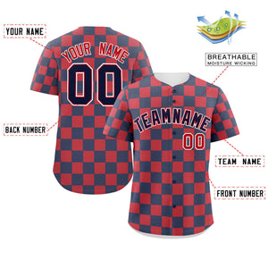 Custom Navy Red Square Grid Color Block Design Authentic Baseball Jersey